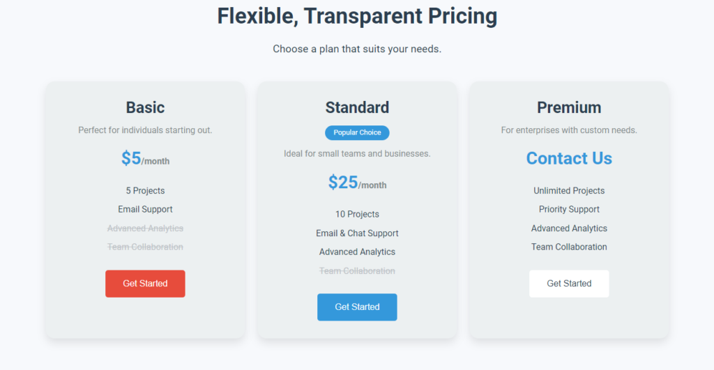 Pricing Page with Html and Css